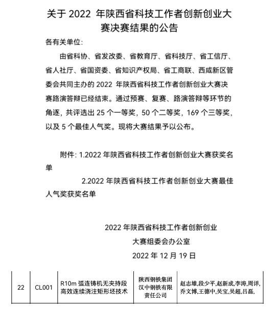 喜訊!公司榮獲2022年陜西省科技工作者創新創業大賽三等獎 喜訊!公司榮獲2022年陜西省科技工作者創新創業大賽三等獎